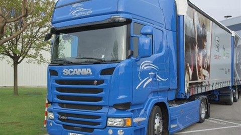 The mega truck makes its maiden voyage on Spanish roads and motorways 