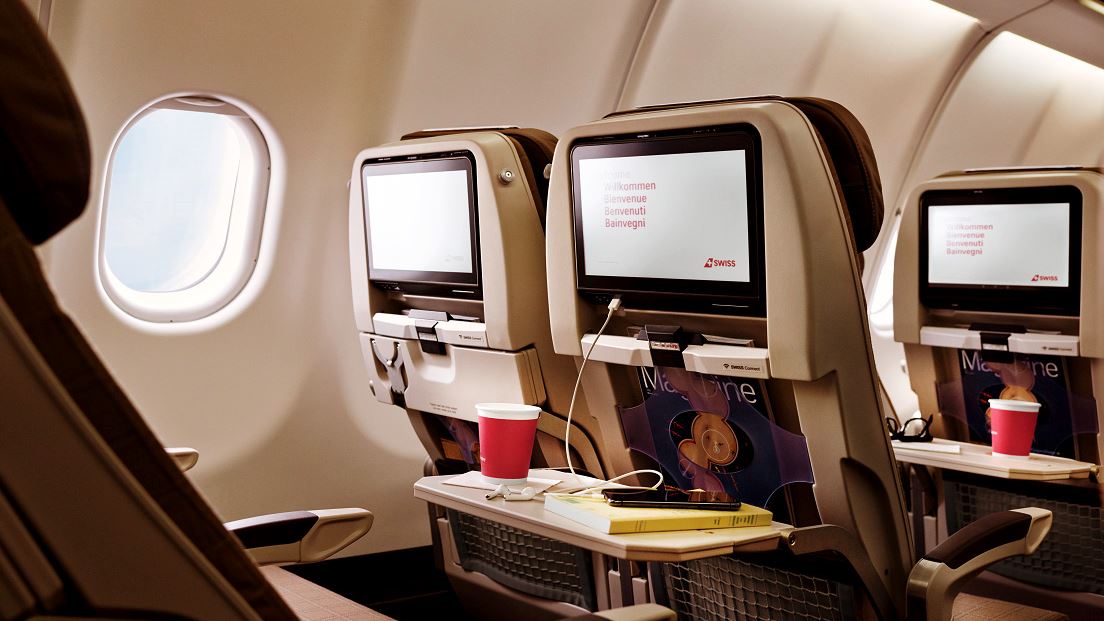 The Economy Class seats of the first SWISS Airbus A340 with a refurbished interior