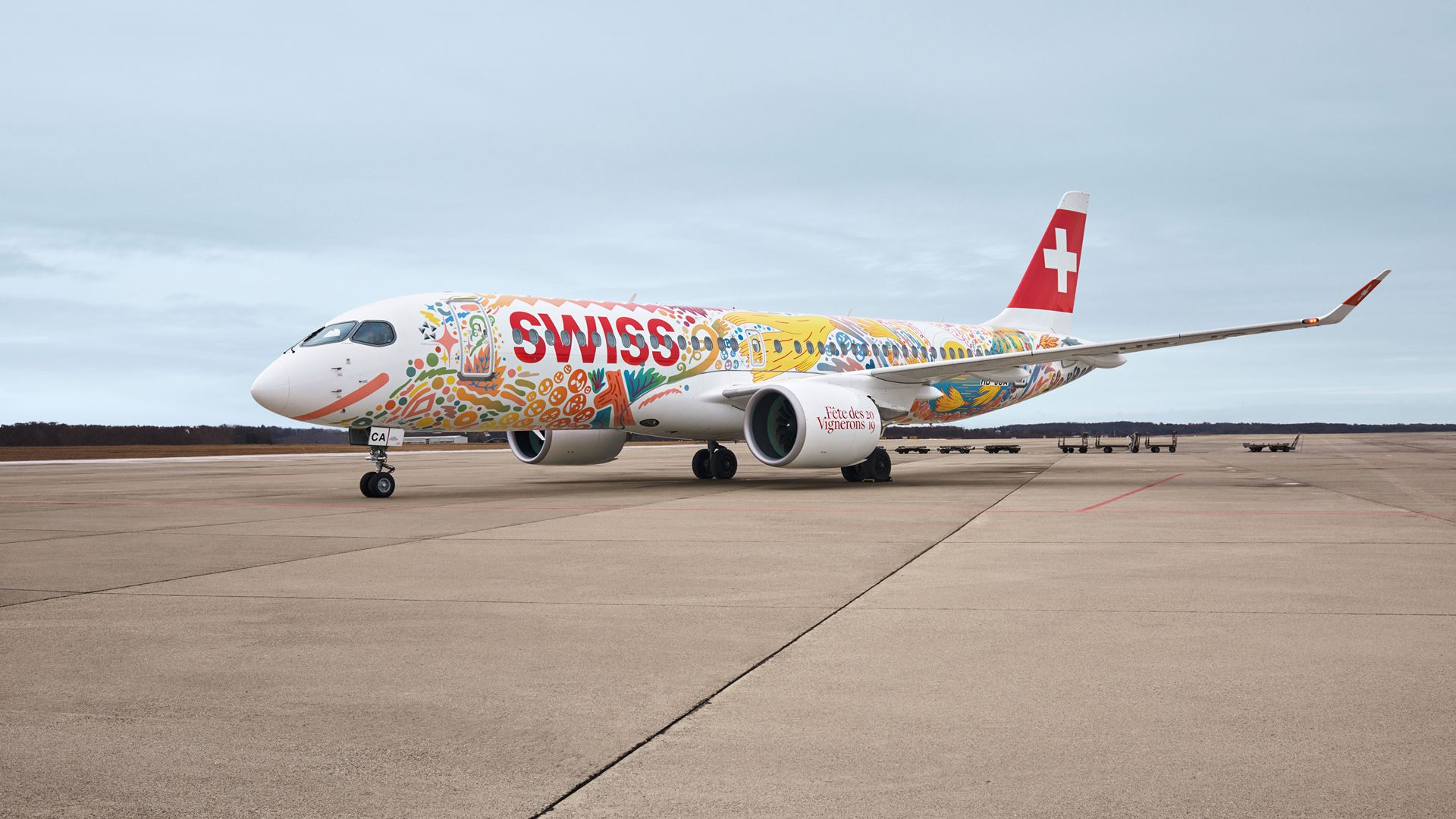 The SWISS CS300 currently carrying the special F te des Vignerons livery will overfly the site of the F te des Vignerons