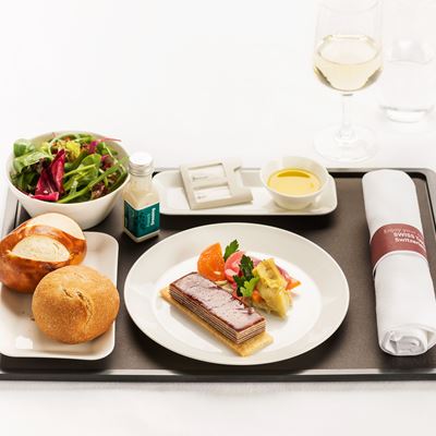 Business Class air dried meat and cheese millefeuille