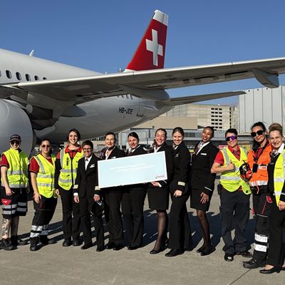 Crew and ground handling staff of SWISS flight LX1226 Zurich Gothenburg at Zurich Airport on International Women s Day