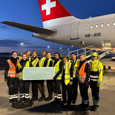 Crew and ground handling staff at Gothenburg Airport of SWISS flight LX1226 LX1227 Zurich Gothenburg Zurich