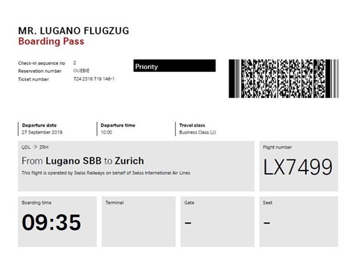 Réservations ouvertes pour le « Flugzug » entre Lugano et l'aéroport de Zurich