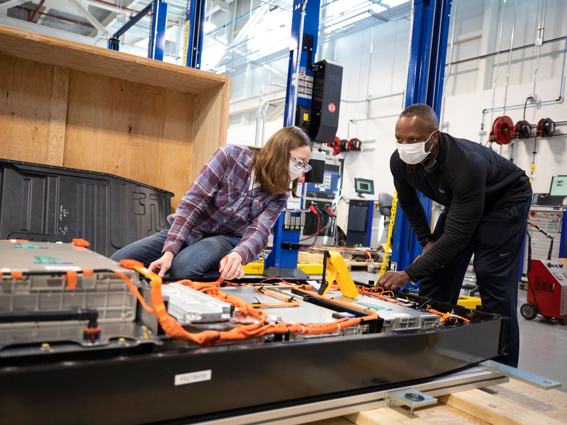 Dane Hardware, Ford Motor Co. design and release engineer, and Mary Fredrick, Ford Motor Co. battery validation engineer