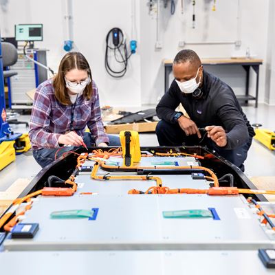Dane Hardware, Ford Motor Co. design and release engineer, and Mary Fredrick, Ford Motor Co. battery validation engineer