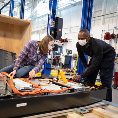 Dane Hardware, Ford Motor Co. design and release engineer, and Mary Fredrick, Ford Motor Co. battery validation engineer