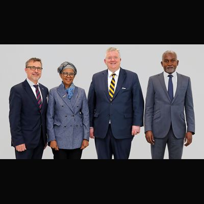 Dr. Norbert Voelker, Ambassador Mmasekgoa Masire-Mwamba, Thilo Brodtmann and Ambassador Yussuf Tuggar