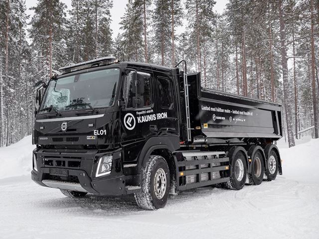 A Volvo electric truck tested at the Kaunis Iron mining company