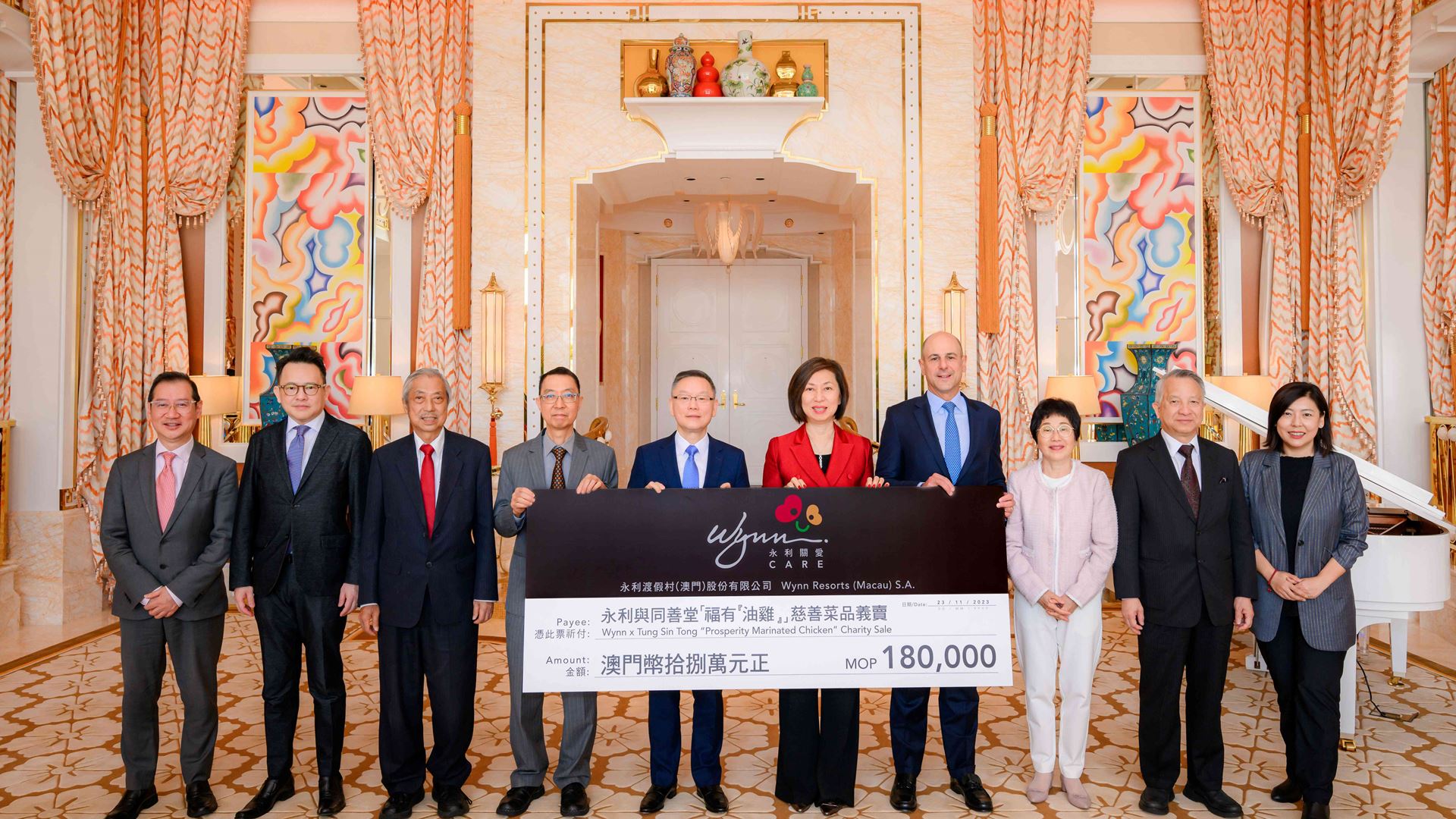 Wynn collaborates with Tung Sin Tong to launch a charity dish called Prosperity Marinated Chicken, raising a further MOP