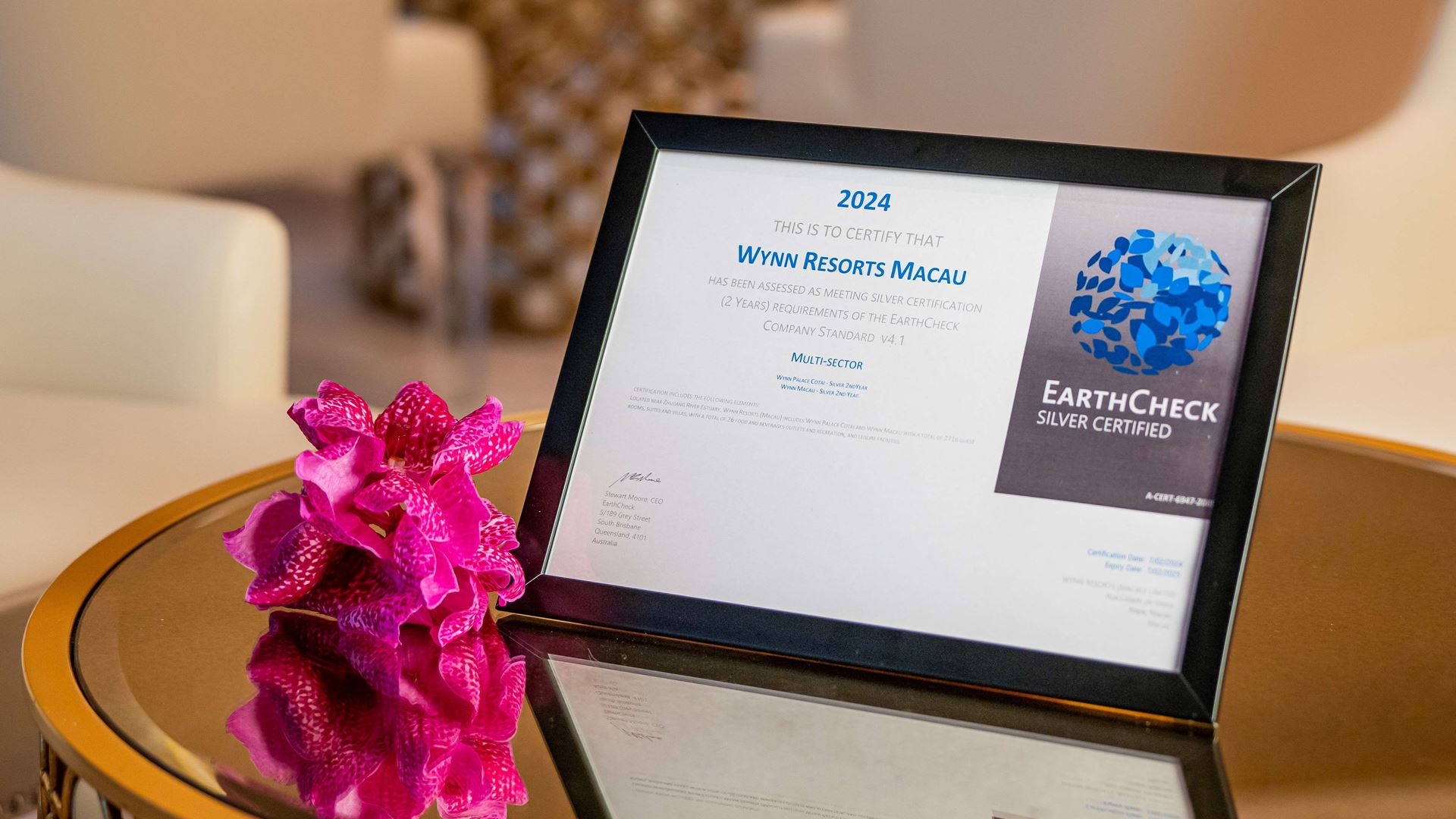 Wynn Macau and Wynn Palace are awarded a second Silver Certification from EarthCheck