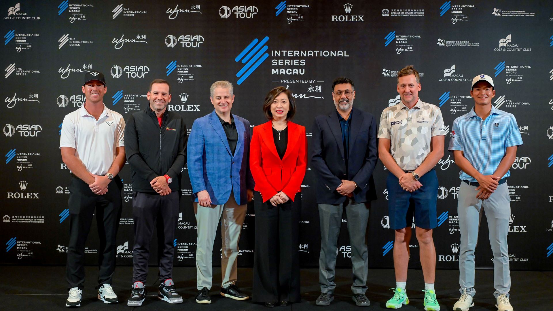 From left to right: Andy Ogletree, Sergio Garcia, Lawrence J. Burian, Linda Chen, Rahul Singh, Ian Poulter and Taichi Kh