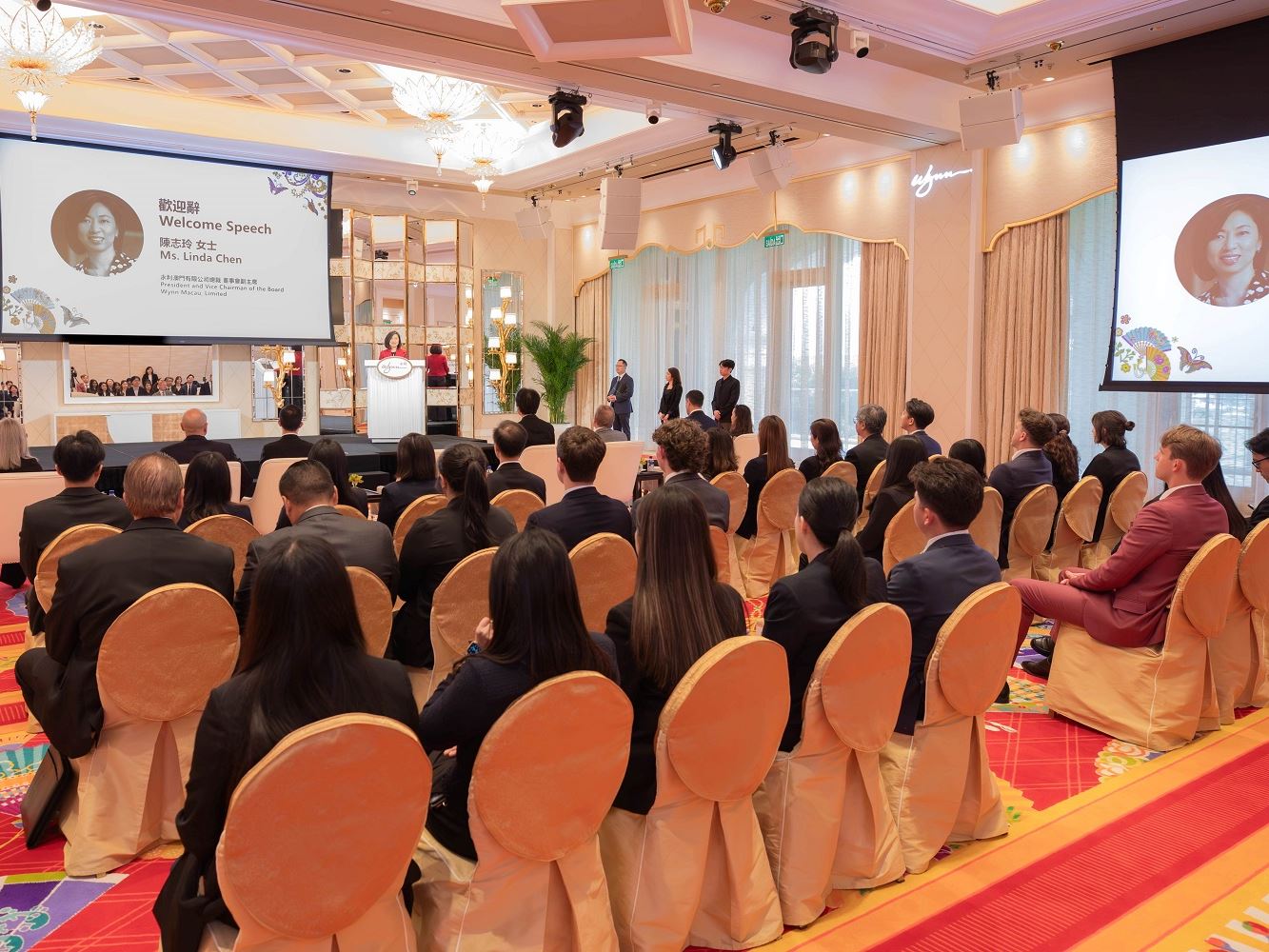 Ms Linda Chen President Vice Chairman and Executive Director of Wynn Macau Limited delivers a speech at the opening