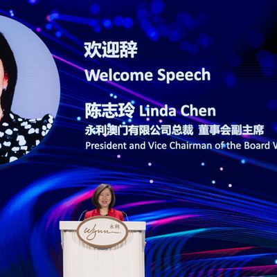 Ms. Linda Chen, President and Vice Chairman of the Board of Wynn Macau, Limited delivers a speech at the opening ceremon