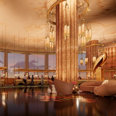 Wynn Al Marjan Island Resort Main Hotel Lobby at Sunset WynnResorts