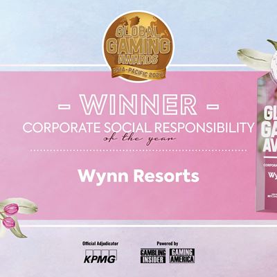 Wynn has been awarded honored with Corporate Social Responsibility of the Year at the Global Gaming Awards Asia-Pacific