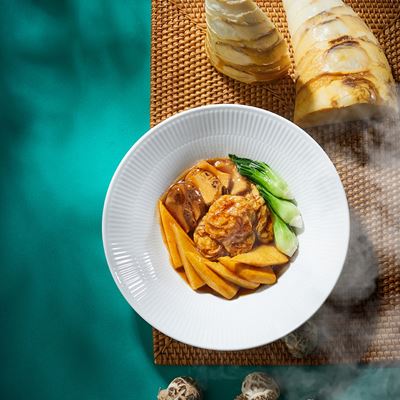 Braised Homemade Gluten Puff Mushroom, Bamboo Shoots and Vegetables