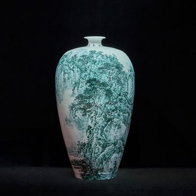 Porcelain vessel Mountains and Waters Faraway by Master Liu Wenbin