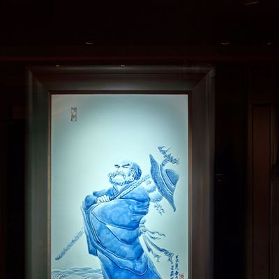 Crossing the River with a Reed a blue and white porcelain masterpiece meticulously crafted by Master Huang Jingzang