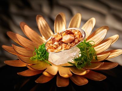 Signature dishes from Golden Flower's new a la carte menu: Slow Cooked Abalone with Crispy Scallion