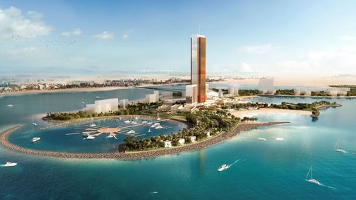 Wynn Al Marjan Island Resort Aerial View with Marina WynnResorts