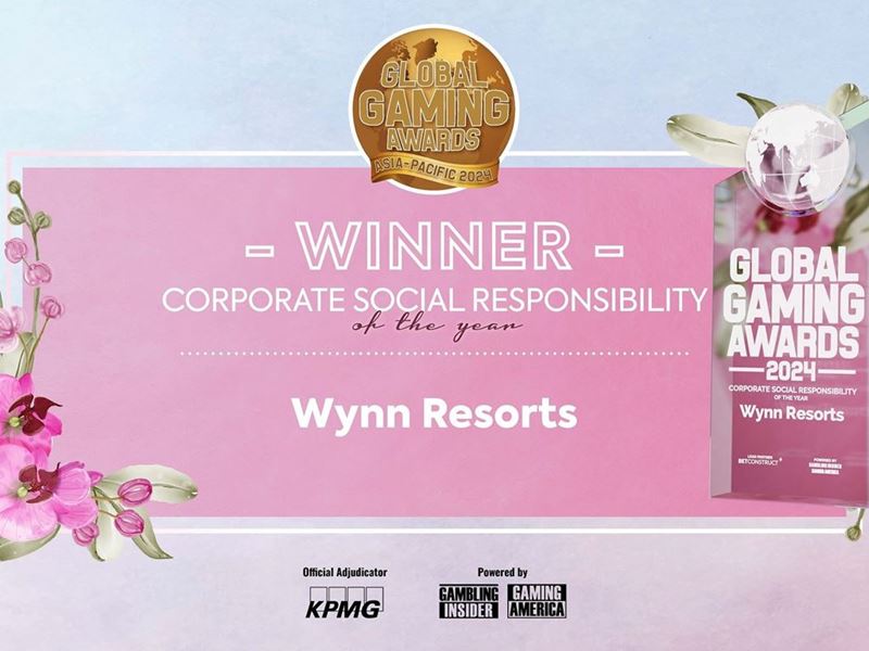 Wynn has been awarded honored with Corporate Social Responsibility of the Year at the Global Gaming Awards Asia-Pacific