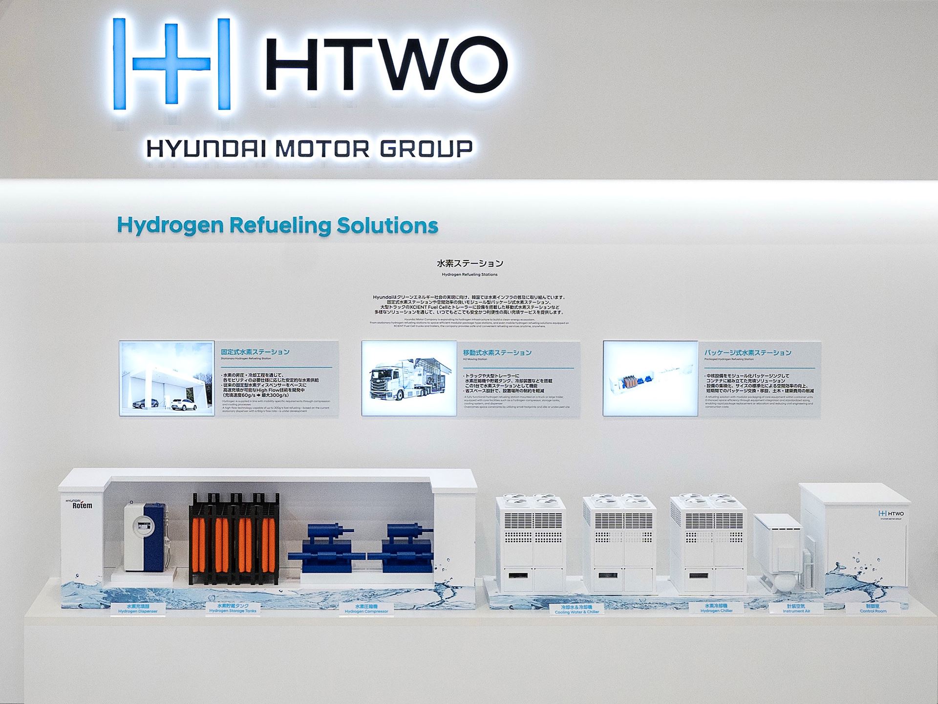 Hyundai Motor Group Exhibition Booth at H2 FC EXPO Tokyo Japan HTWO Brand and Hydrogen Refueling Solutions