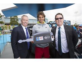 From left_Craig Tiley (TA CEO) Rafael Nadal (Kia Ambassador) & Damien Meredith (KMAu COO)
