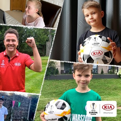 Trophy Tour Global Ambassador Michael Owen and children from all over Europe who participated in UEFA Europa League Trop