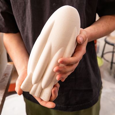 Maximilian Damon 22 CR is exploring the form of seed pods as part of Digital Ceramics, a studio led by Ceramics faculty