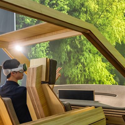 VR experience in a wooden study buck at UX Concept, UX Test Zone