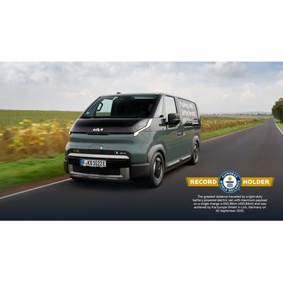 The Kia PV5 Cargo sets a GUINNESS WORLD RECORDS™ title: 693.38 kilometers on a single charge with maximum payload The Kia PV5 Cargo sets a GUINNESS WORLD RECORDS™ title: 693.38 kilometers on a single charge with maximum payload