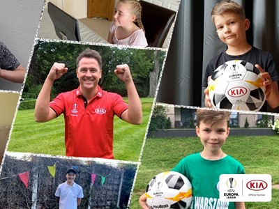 Trophy Tour Global Ambassador Michael Owen and children from all over Europe who participated in UEFA Europa League Trop