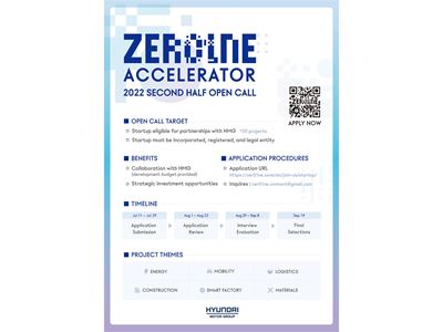 Hyundai Motor Group Recruiting Startups for 2022 ZER01NE Accelerator Second Half Open Call