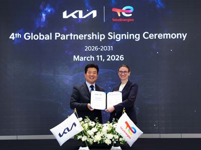 from left Dong Hwan Hwang Head of Ownership Management Sub division at Kia and Elodie Luce Vice President Automotiv