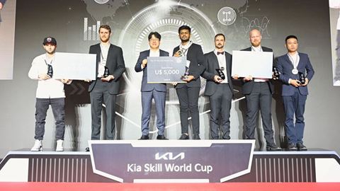 from left Silver Award winners Diego Alonso Manrique Ortiz Colombia and Samuel Robert Nicholls Australia