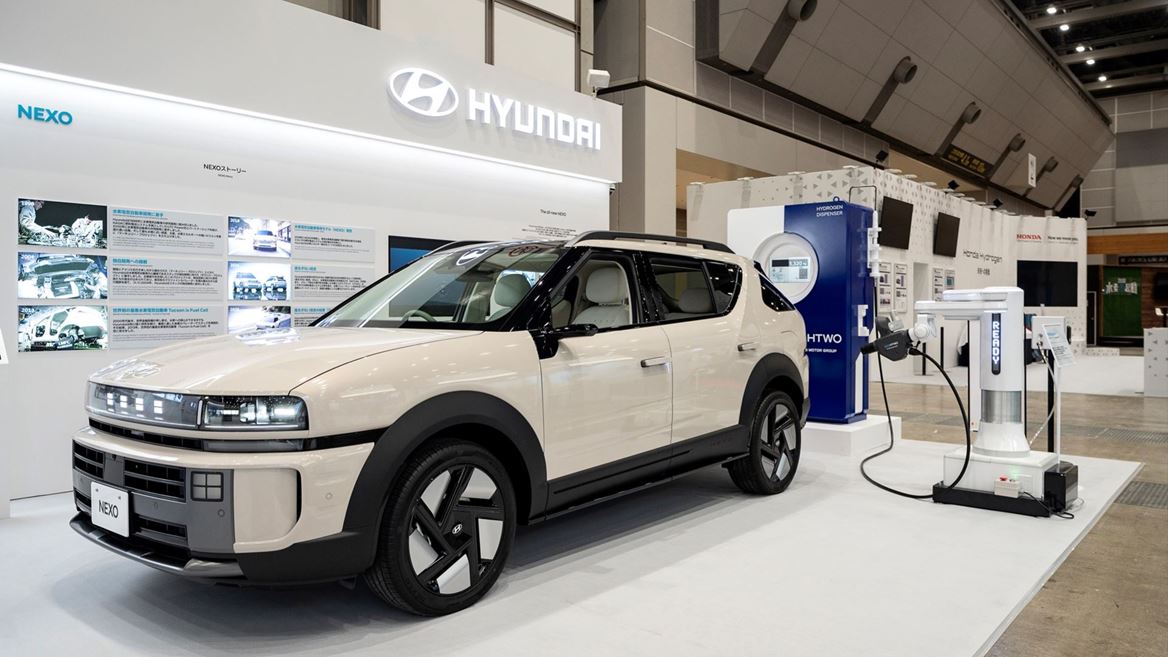 Hyundai Motor Group Exhibition Booth at H2 FC EXPO Tokyo Japan HTWO Brand and Hydrogen Refueling Solutions