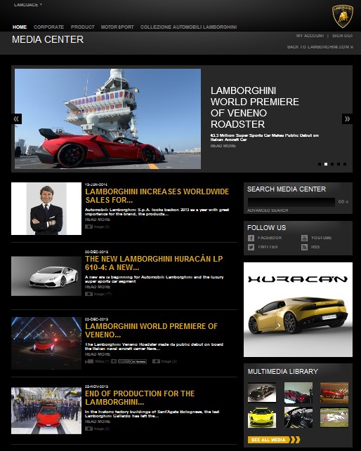 The New Automobili Lamborghini Website Reserved for the Media
