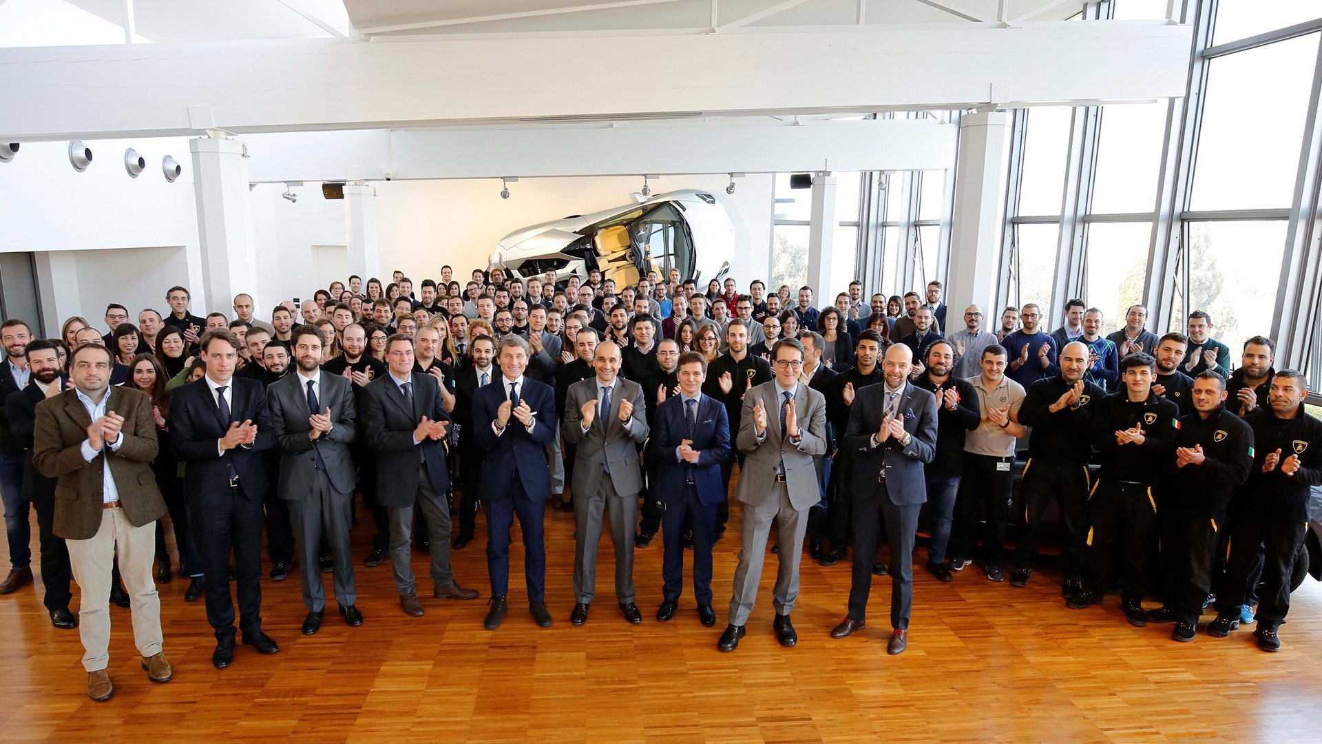 The New 150 Lamborghini Employees Together with Pres. & Ceo S. Winkelmann and the Management Board