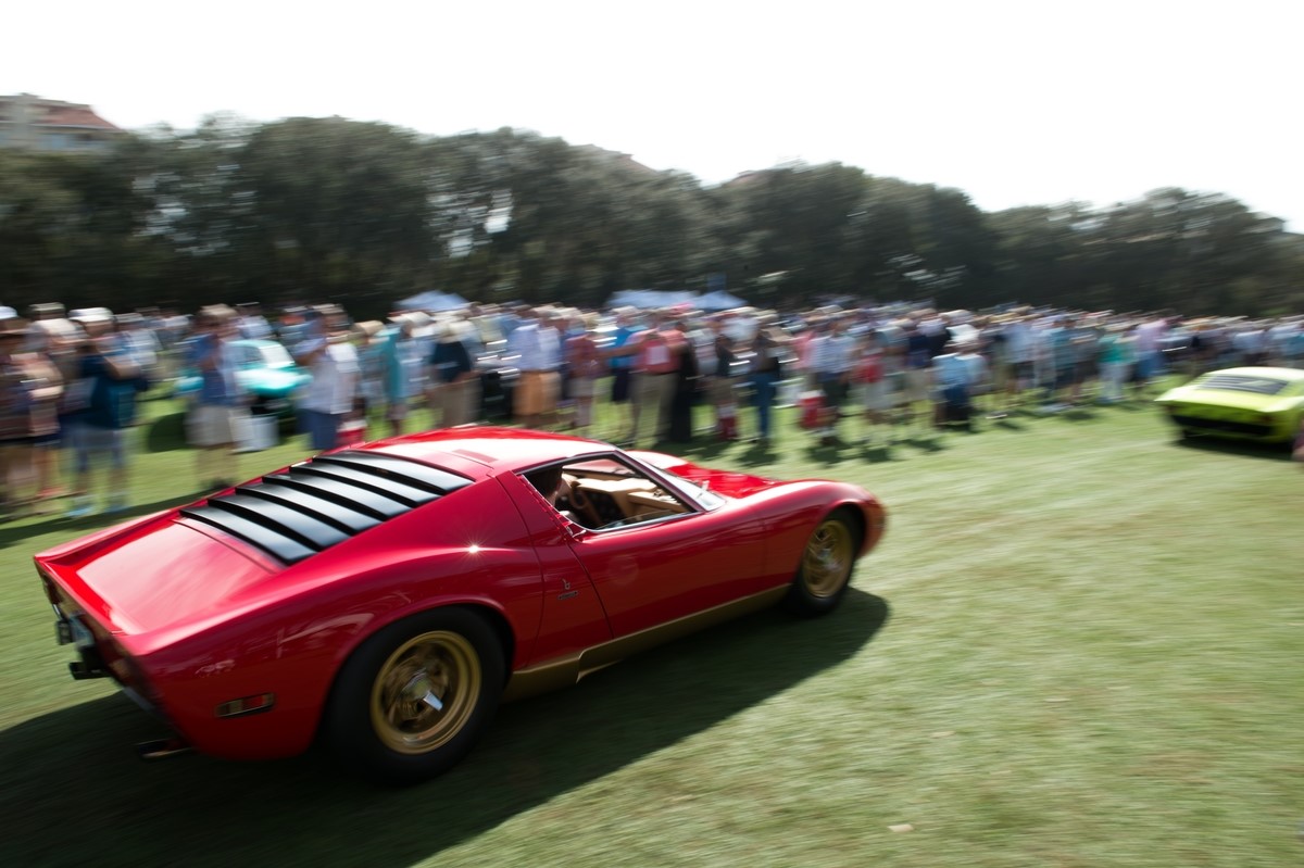 A Red Miura Parades at the Concours D'elegance