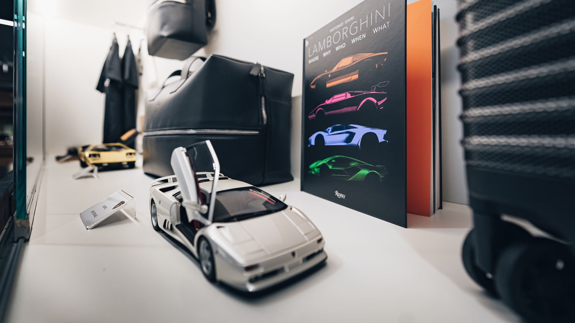 Lamborghini accessories at official corner at Bologna Airport