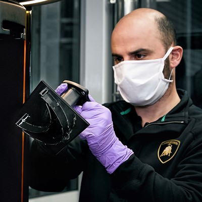 3D printed component of Lamborghini medical protective shields for S. Orsola Hospital