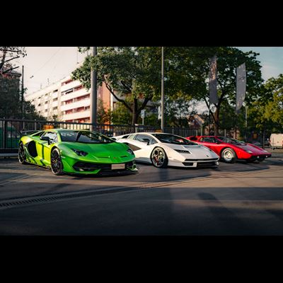 Tricolore - Aventador SVJ, Countach LPI 800-4, Countach 400 at Grand Opening Munich 2022