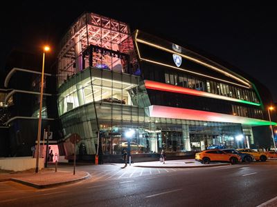 Lamborghini Dubai facade night