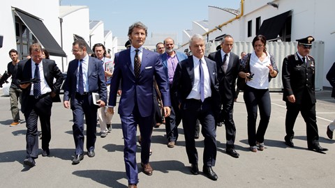 Stephan Winkelmann and Minister Corrado Clini with institutional representatives at Automobili Lamborghini