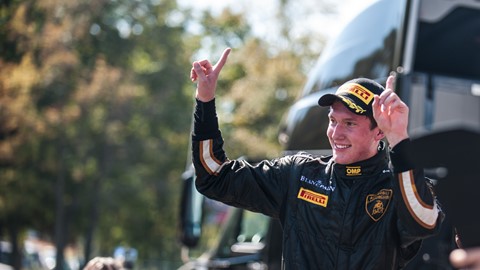 Race winner Andrew Palmer celebrating maiden victory in the Lamborghini Blancpain Super Trofeo Series