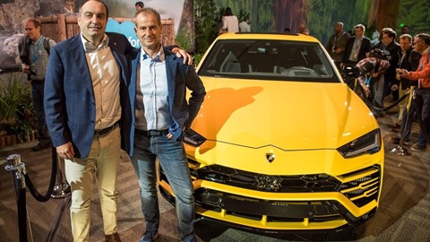 From the right Paolo Bergamo, svp, salesforce and F. Foschini, Chief Commercial Director Lamborghini at Dreamforce 2018