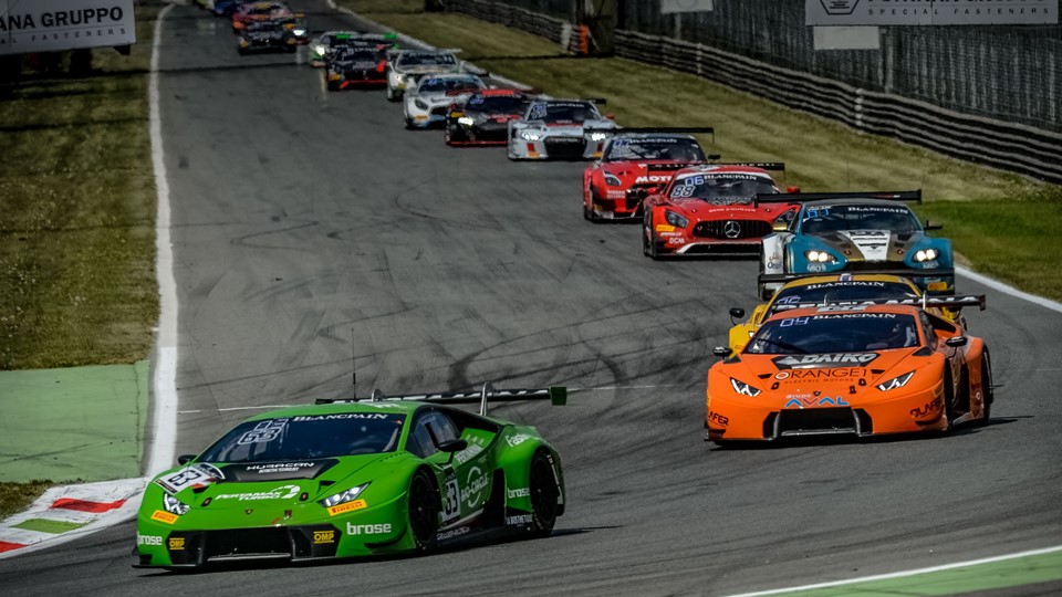The Lamborghini Huracán GT3 wins the first of the Blancpain GT Series Endurance Cup at Monza