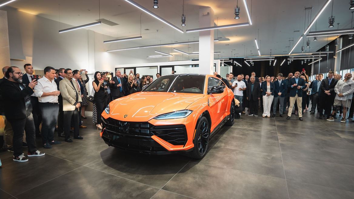 Lamborghini unveils redesigned Long Island showroom featuring first plug In hybrid SUV